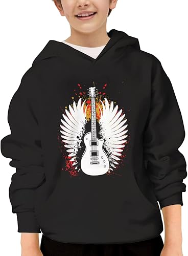 YOLERG Unisex Youth Hooded Sweatshirt Angel Guitar Cute Kids Hoodies Pullover for Teens