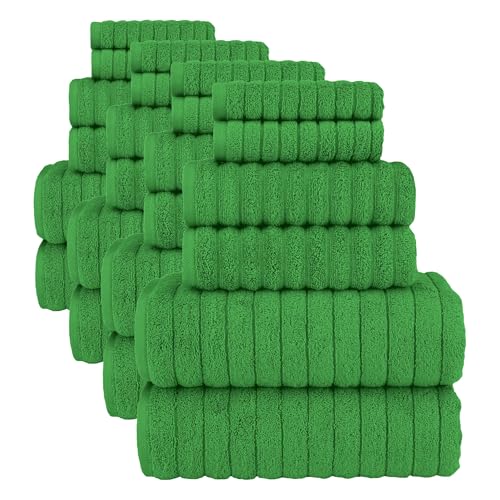 Image of Elegant Comfort 100% Turkish Cotton Corduroy Ribbed Luxury Bath Towels 6-Piece Set,Premium Feel Quick Dry,Highly Absorbent, Contains 2 Bath Towels,2 Hand Towel& 2Washcloths,Emerald Green(Pack of 4)