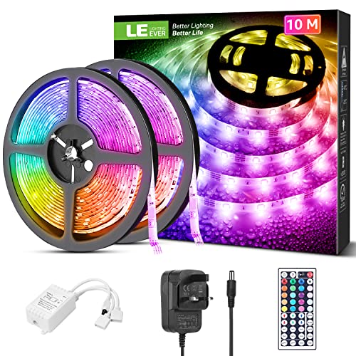 LE 10M Outdoor LED Strip Lights, IP65 Waterproof, Colour Changing and Dimmable, Bright 5050 LEDs, Plug and Play LED Rope Lights for Garden and Home Decoration (2 x 5 Metres)