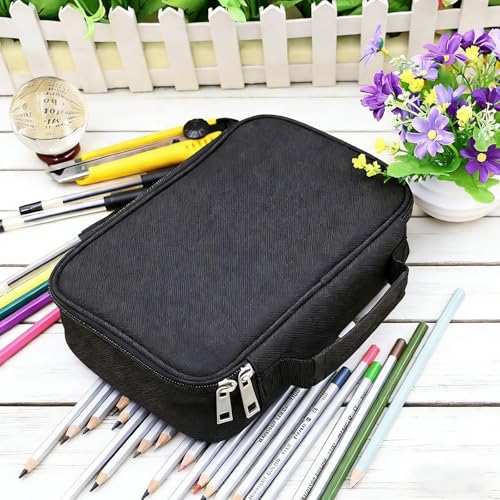 EUREKORA Große Federmäppchen Stiftetasche mit Tragegriff 72 Slot Schlamppermäppchen mit Fächer für Mädchen Jungen Erwachsene Büros und Schulen Schwarz