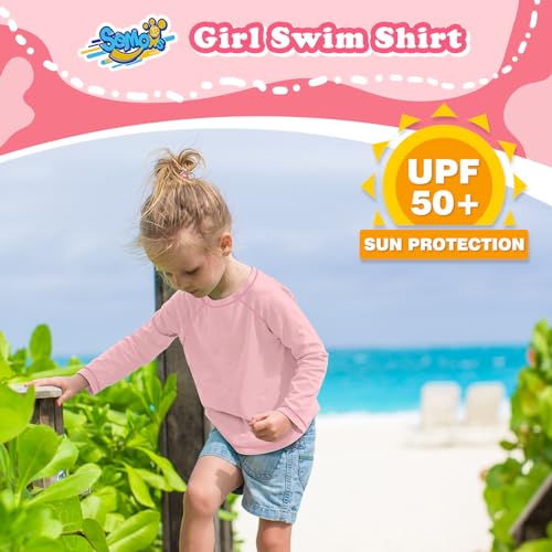 Girls Swim Shirts Pink Long Sleeve Rash Guard Sun Protection UPF 50 T Shirts Rashguard Swimwear Fishing Water Shirts Quick Dry Cool Beach Clothes for Toddler 3T2