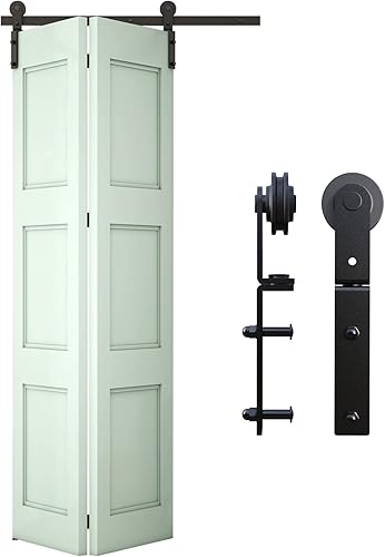 Kit de riel deslizante para puerta de granero biplegable de 6.6 pies79 pulgadas para 2 puertas, acero al carbono resistente (solo kit de hardware,