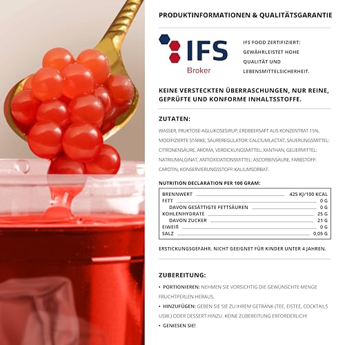 INSPIRE FOOD Bubble Tea Perlen Erdbeere für Bubble Tea | Popping boba Perlen, Tapioka Fruchtperlen und Boba Perlen - 100% vegan und glutenfrei, ohne künstliche Farbstoff, 450g