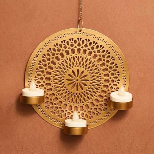 Image of The Purple Tree Chandrama Diya Hanging Metal Tealight Candle Holders (Pack of 2) Diyas for Home Decor, Diwali Decorative Candle Holder, Candle Holder, Gifts for Housewarming, Candle Diya Holder