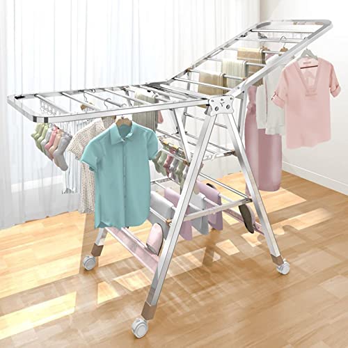 Folding Clothes Drying Rack, Stainless Steel Household Floor Hanger, Wing-Shaped Design, No Installation Required, Portable and Easy to Use