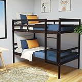 KOMFOTT Wooden Bunk Bed Twin Over Twin, Bunk Bed with Ladder & Safety Guardrail, Solid Wood Bed Frame, Ideal for Dormitory & Multiple-Child Family, No Box Spring Needed, Bedroom Furniture (Espresso)