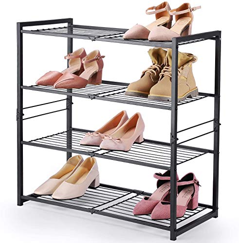 HOUSE DAY Organizador de Zapatos Plegable Zapatero de pie Zapatero de 4 Niveles Zapatero de Metal Gris Claro Estante de Zapatos de 63 cm de Ancho Estante de Almacenamiento