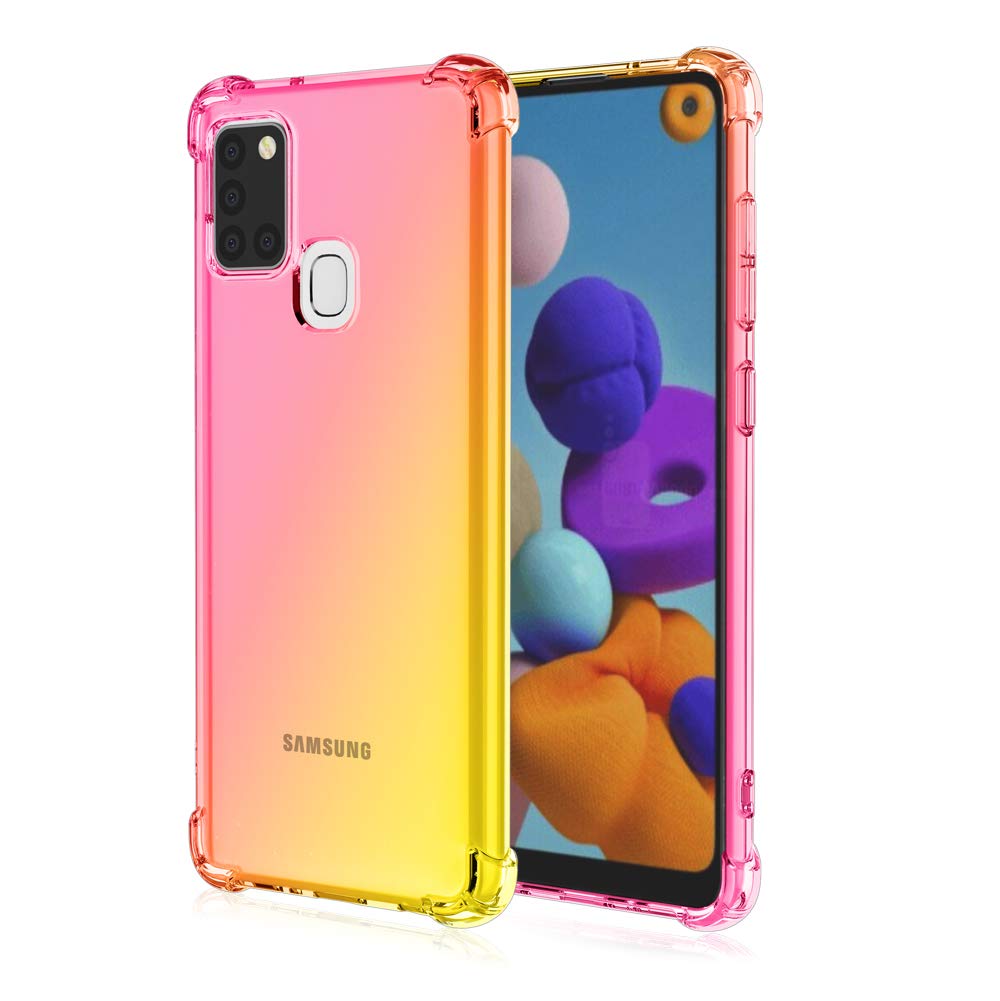 MISKQcase for Samsung Galaxy A21S, Phone Cover Shockproof, Rreinforced Corner, Silicone soft anti-fall TPU mobile phone case(Pink/Gold)