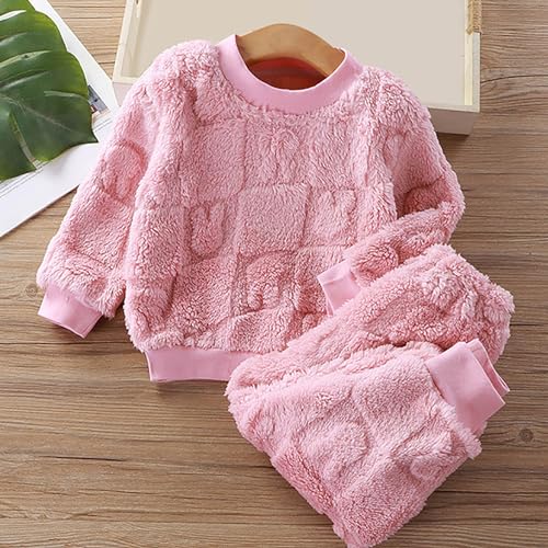 Girls and Toddler Sherpa Fleece 𝐏ajamas Kid 2 Piece Thicken Flannel 𝐒leepwear Tops+Joggers Pant Fall Winter Outfit2