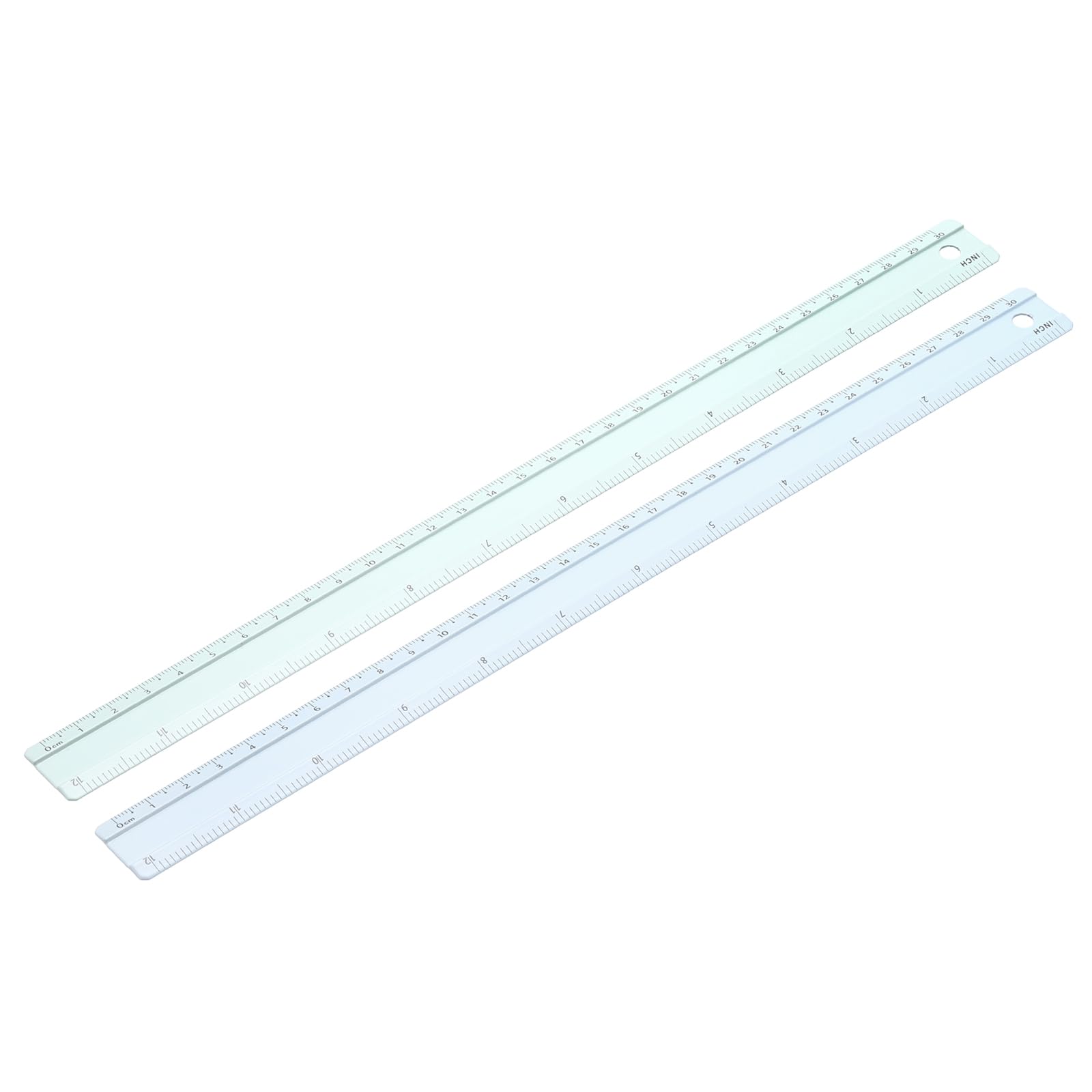 PATIKIL Metal Ruler 12 Inch/30cm, 2 Pcs Aluminum Straight Edge Ruler, Dual Scale Measuring Tool with Inch/Centimeter Scales & Hole for Math Office Drawing Engineering Home, Green/Blue