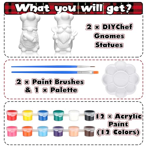 Kit de figuras de cerámica Chef Gnome para pintar 2 piezas 4 in miniatura 3