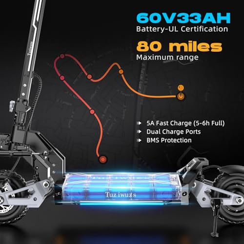 Image of V3 Ultra Fast Electric Scooter for Adults, 6000W Dual Motor, 65+ MPH, 60V 33AH Long Range Up to 80 Miles, 11 inch Off-Road Tires, Foldable E-Scooter with Steering Damper