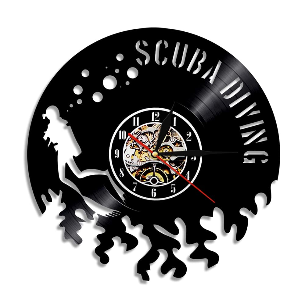 genericScuba Diving Wall Clock A Gift for Scuba Diver Underwater Swim Ocean Adventure Natural Vinyl Record Clock 12"