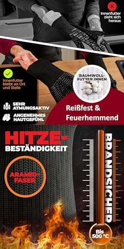 Unisex Aramid Backofenhandschuhe Grillhandschuhe Hitzebeständig bis 800 °C | Ofenhandschuhe Kochhandschuhe | feuerfest rutschfest | Blau S/M