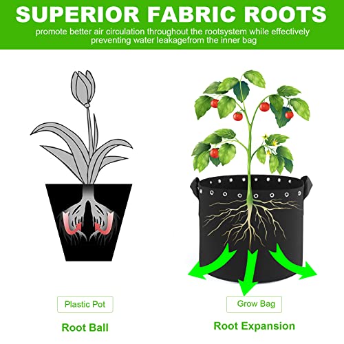 3 Gallon Grow Bags for Vegetable 5-Pack Thickened Non-woven Aeration Fabric Pots with Handles and Holes - Image 3