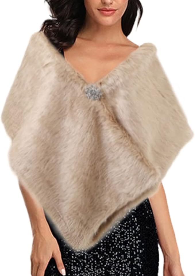 CanB Women Faux Fur Shawl Wedding Fur Wraps and Shawls Fur Evening Cape Shrug Winter Stole Scarf for Women and Girls