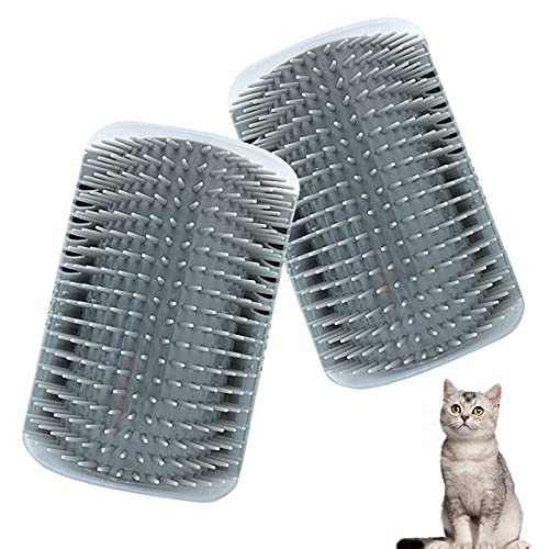 Cat Self Groomer, Wall Corner Groomers Cat Brush Self Massage Comb, 2 Pack Soft Grooming Brush Tool with Catnip, Scratch Massager Toy for Kitten Puppy