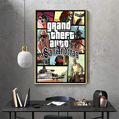 yhyxll GTA 5 San Andreas Vintage Wandkunst Leinwand Malerei Poster Drucke Bilder Für Schlafzimmer Dekoration Home Ölgemälde Eine 60x90 cm