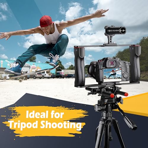 Image of Zeadio Camera Video Rig Cage, Aluminum Filmmaking Movie Making Kit with Top Handle & Arca Type Base, Compatible with All DSLR Camera and Camcorder