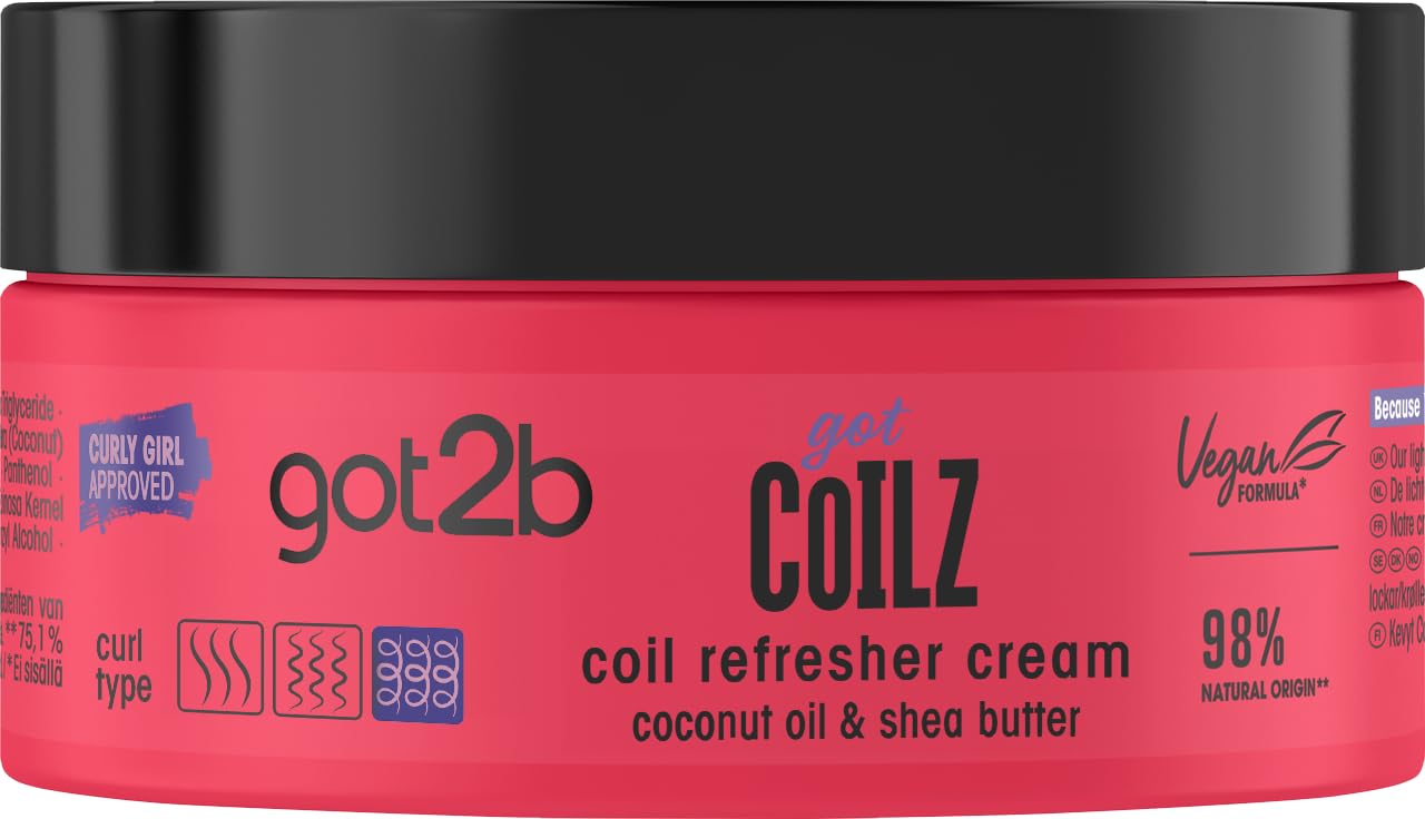 Vegan, Curl and Coil Refresher Hair Cream, Infused with Coconut Oil, Castor Oil, Argan Oil and Shea Butter, Curl Enhancing, 200ml