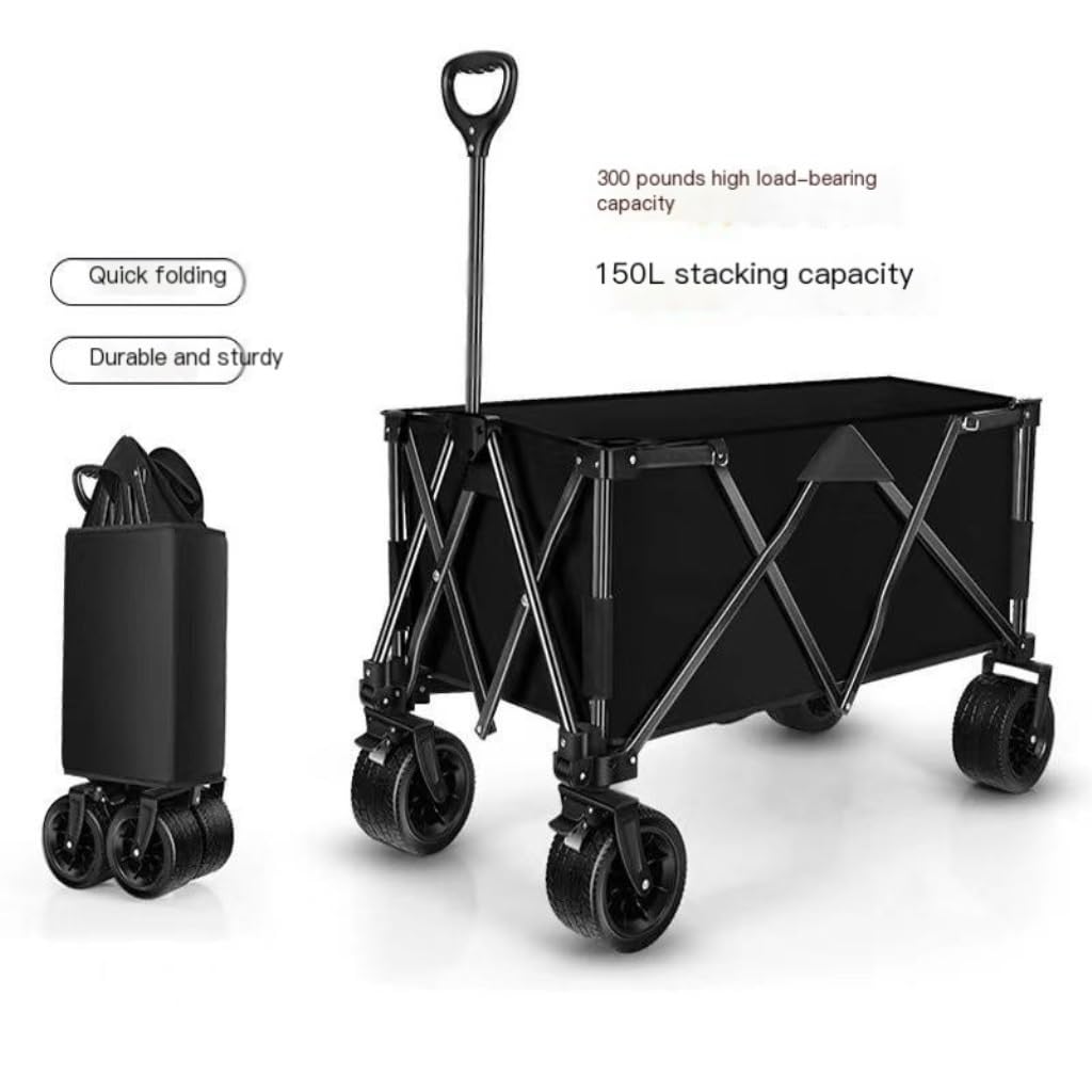 Tragbarer Strandwagen für Wohnmobil, Camping, faltbarer und kleiner Outdoor-Einkaufswagen, leichter Stall, Ziehwagen für Outdoor-Aktivitäten, Schwarz