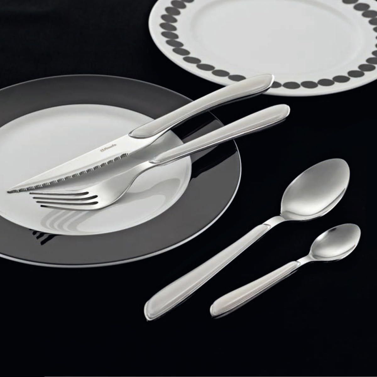 Amefa ECLAT Besteck Set Weiß, 32-tlg., 8 Personen, Kunststoffgriff | rostfrei, spülmaschinenfest, für Camping, Picknick & Grillfeste, bunte Griffschalen, kratzfest, zeitlos elegant