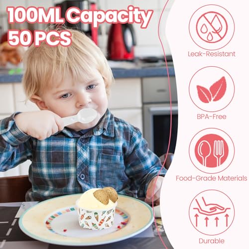 Kleemeiero 50 Stück Eisbecher aus Papier Mit 50 Stück Löffel 125ml Einweg-Kuchenbecher Eisschalen Pappe Pappschalen Dessertbechers für EIS, Dessert, Fingerfood, Joghurt 5
