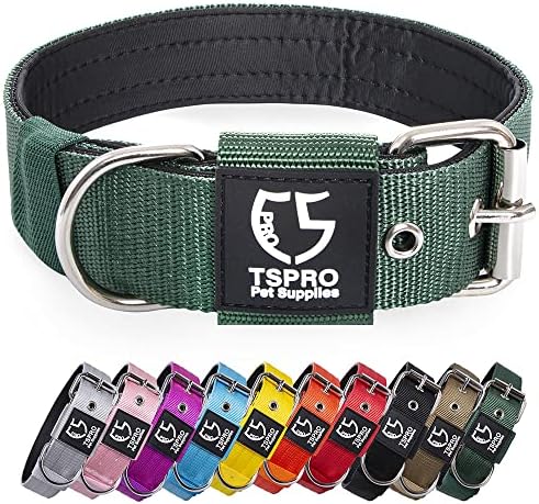 TSPRO Tactical Dog Collar 1.5 inch Wide Dog Collar Military Grade Strong Dog Collar Thick Dog Collar Heavy Duty Metal Buckle Dog Collar(Green-L)