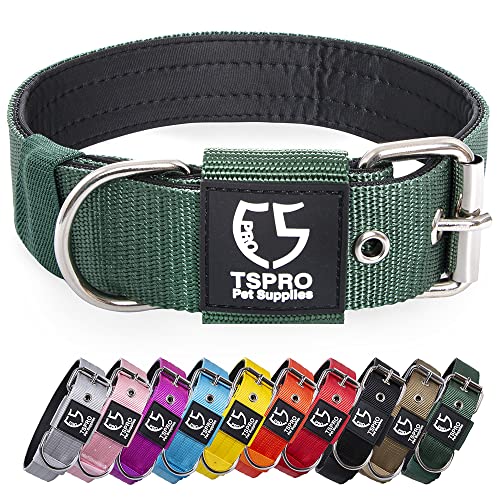 Tspro Tactical Dog Collar 1.5 Inch Wide Dog Collar Military Grade Strong Dog Collar Thick Dog Collar Heavy Duty Metal Buckle Dog Collar(Green-L) #TOP12