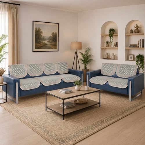 Image of Premium Chenille Woven Anti-Slip 3 Seater + 2 Seater Sofa Cover | L-Shape Sofa Seat Protector for Living Room | Durable & Stylish Slipcover - Teal