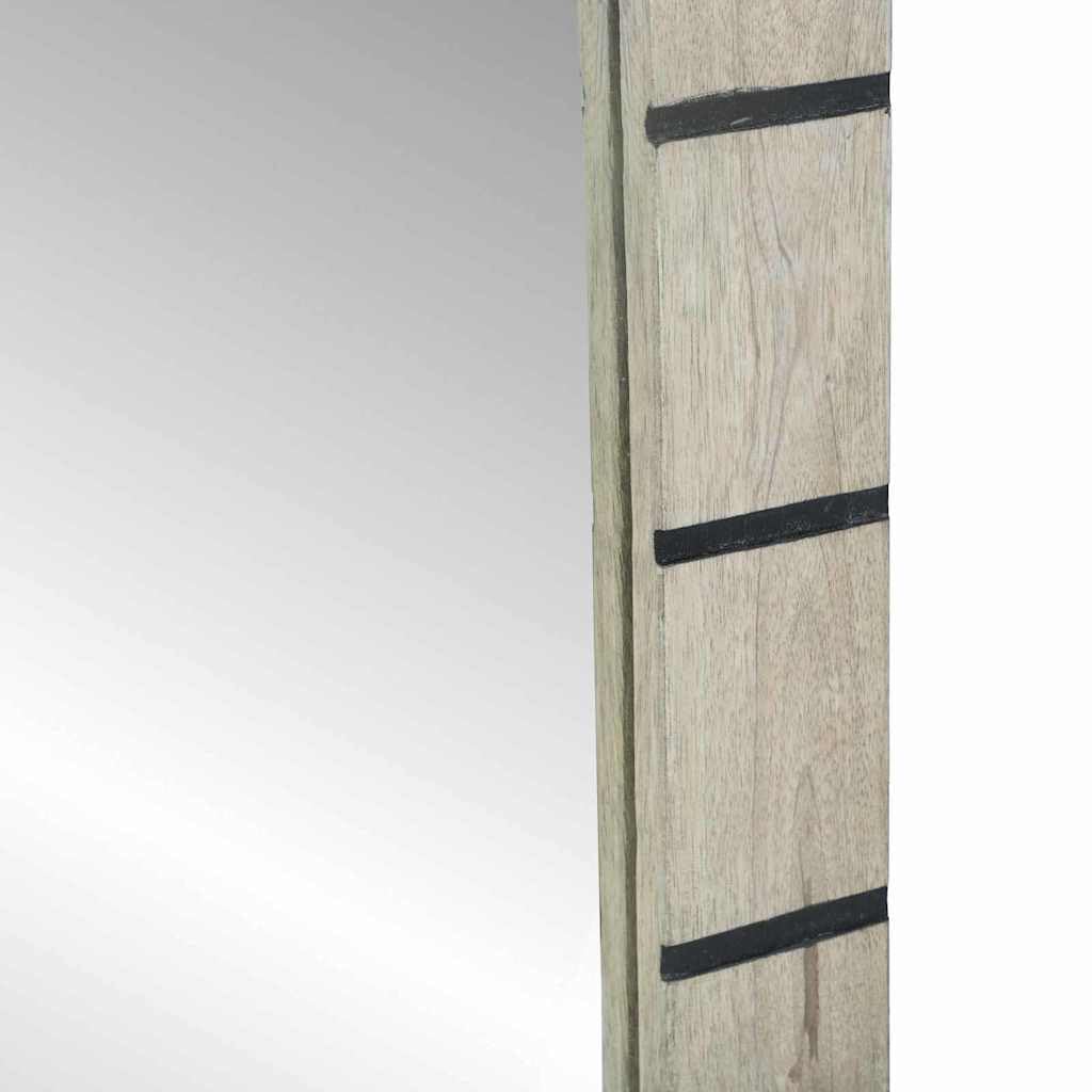 Prostokątne lustro łazienkowe ze szkła i litego drewna mango, białe, 50 x 2,5 x 70 cm, do korytarza, łazienki, z wyraźnym odwzorowaniem obrazu