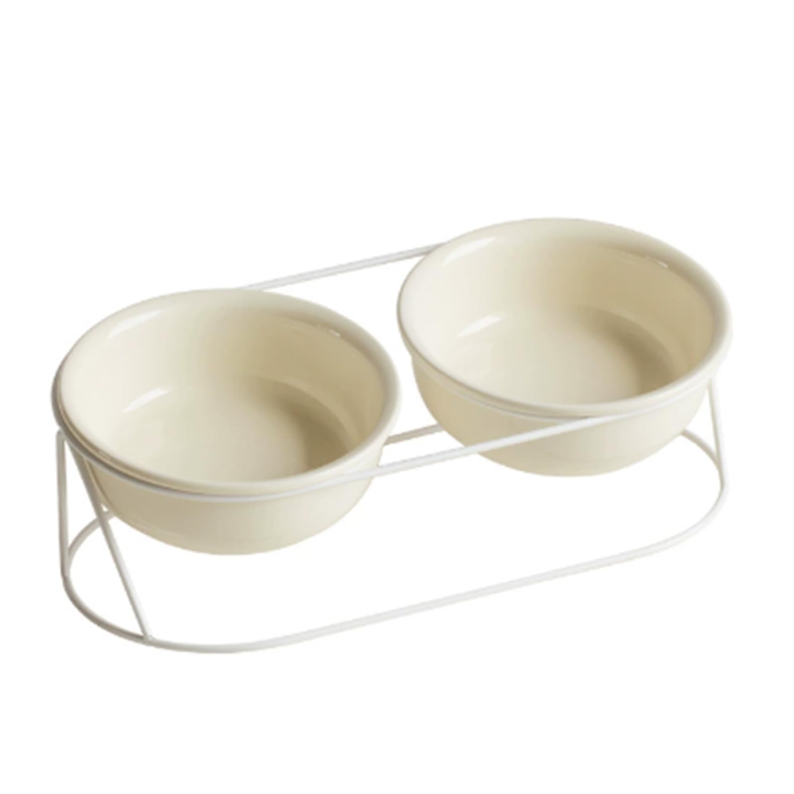 Podwyższona Miska Kota, Podwyższony Zestaw Misek karmę i wodę dla Psów z 2 Ceramicznymi Miskami o Pojemności 600 Ml, Przechylana Stacja Karmienia (Podwójna miska w kolorze beżowym)