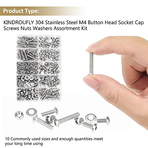 Kindroufly KINDROUFLY-SCREW-KIT 382 Pieces M4 X 5/6 /8/10 /12/16 /20Mm Button Head Socket Cap Screws Nuts Washers Assortment Kit, 304 Stainless Steel, Fully Machine Thread thumb #5