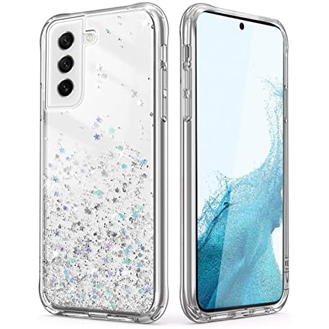 FineFinet Clear Glitter Case for Samsung Galaxy S22 5G, Flexible Silicone TPU Cover with Sparkly Bling Star Soft Shockproof Protective Phone Case for Samsung Galaxy S22 5G Cover