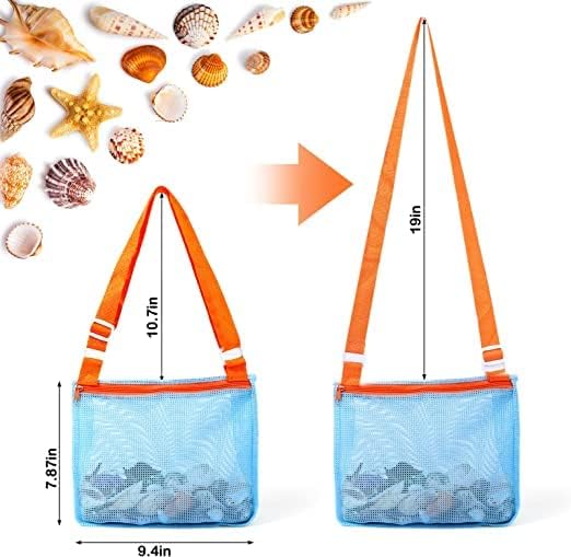 Miniatura 4 de SEQLA71 2 bolsas de playa de malla con 2 piezas de pala de malla de playa para recolección de conchas, plegable, fácil de transportar, juguetes de