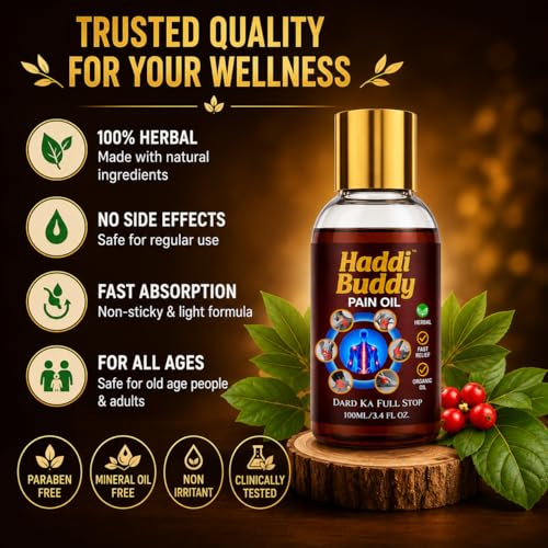 Image of Pain Oil 100ml | Herbal Fast Relief Oil for Body Pain, Joint Pain, Muscle Pain | Organic Ayurvedic Pain Relief Massage Oil (Pack of 1)