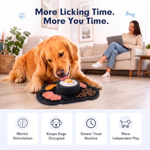 Image of Anti-Slip Slow Feeder Dog Bowl and Lick Mat with Rolling Ball