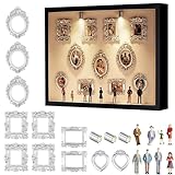 DIY Mini Museum Silhouette Box, DIY Mini Museum Bilderrahmen, Min-i Figuren, Mi-ni Menschen Figuren Mu-seum Bilderrahmen mit Weiß Rahmen & LED Licht Mi-ni für Jahrestag, Hochzeit, Heimdekoration