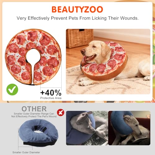 Image of BEAUTYZOO Dog Cone Alternative After Surgery for Large Medium Small Dogs, Soft Inflatable Cone Collar for Dogs Cats, Pet Neck Donut E Collar Dog Recovery Collars to Stop Licking, Pizza, XL
