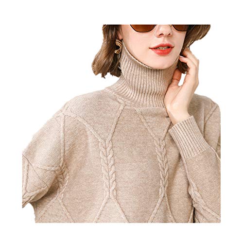 Preisvergleich Produktbild Damen Strickpullover, verdickt, mittellang, hoher Halsausschnitt, lockerer Retro-Stil, Strickpullover Gr. M, camel