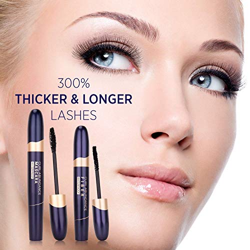 St. Mege 4D Silk Fiber Lash Mascara & Fiber 2-in-1 Set, Best for Thickening and Lengthening, Waterproof and Smudge-Proof and Hypoallergenic - Thicker and Longer Lashes