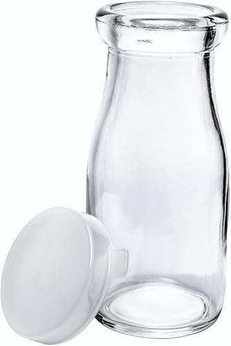 Botella de leche de media pinta de vidrio pesado a la antigua, jarra de crema con tapa (1 paquete)