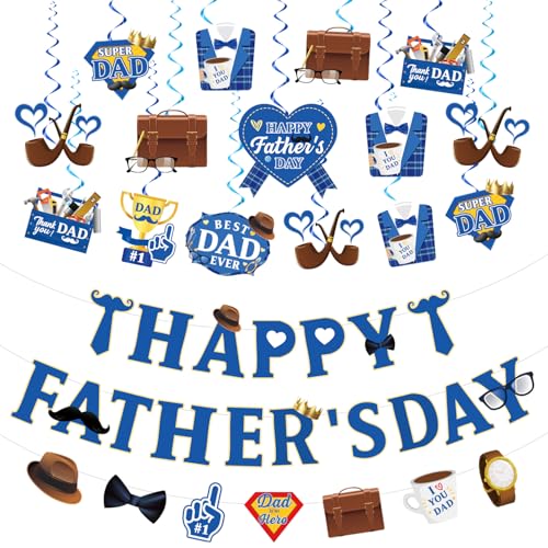 Image of 17pcs Fathers Day Decorations, Pre-assembly Father's Day Decor Happy Fathers Day Banner Fathers Day Hanging Decorations, Fathers Day Decorations for Party Home Office