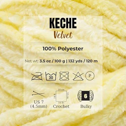 Image of Keche Velvet Chenille Yarn for Crocheting, Soft Bulky Baby Blanket Amigurumi Yarn 5x100 gr (5x132 yds) (5 Skeins) - Yellow