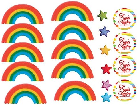 Paquete de 24 adornos para decoración de azúcar arcoíris primario para pasteles, cupcakes, paletas con calcomanías decorativas
