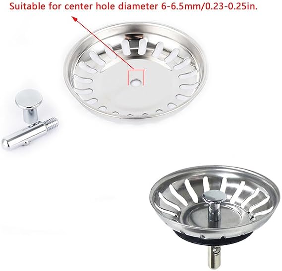 4 Set Kitchen Sink Strainer Central Pin Replacement M8 5/16'' Drain Basket Center Round Post Cover Handle Pull Rod Plug with Ball Lock Repair Parts Univers for for Standard Drains