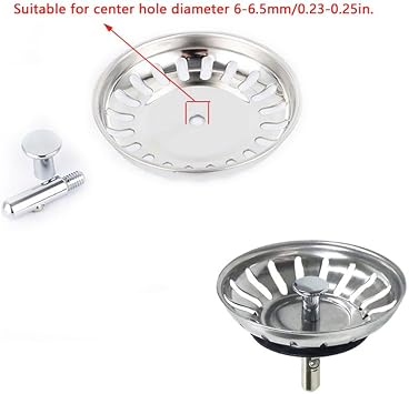 4 Set Kitchen Sink Strainer Central Pin Replacement M8 5/16'' Drain Basket Center Round Post Cover Handle Pull Rod Plug with Ball Lock Repair Parts Univers for for Standard Drains