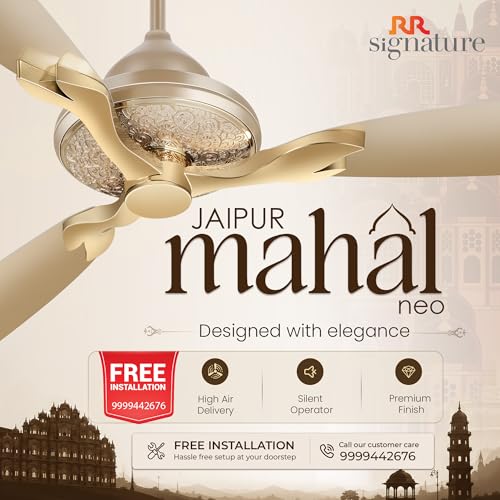 Image of RR Signature Jaipur Mahal NEO 1240 MM | Royal Design Ceiling Fan for Home and Office | High Speed 320 RPM | Thar Gold, 3 Year Warranty & Free Installation