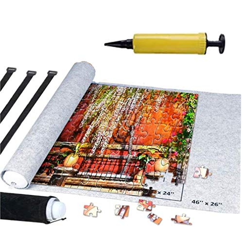 AM ANNA Jigsaw Puzzle Mat Roll Up Puzzle Saver Store 500 1000 1500 Pieces Felt Puzzle Mat with Inflatable Tube 3 Elastic Fasteners Bonus Premium Pump and Storage Bag