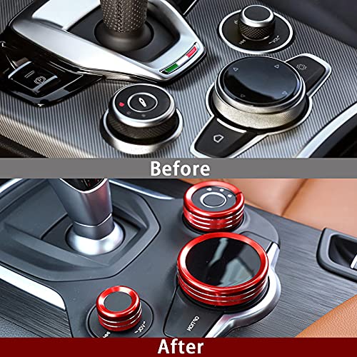 Image of 3PCS Car Multimedia Knob Cover Sticker Decal Interior Trim fit for Alfa Romeo Giulia 952 Stelvio 949 2016 2017 2018 2019 Interior Accessories